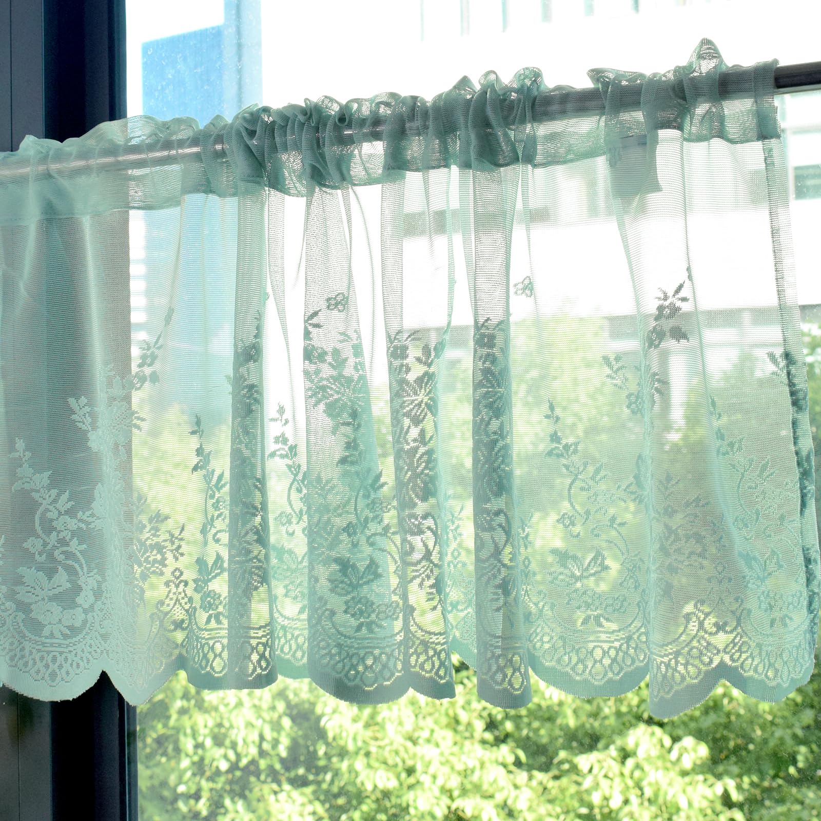 Amazon｜Molaxhome レース花柄カーテン 129.5x40.62cm、刺繍セミ